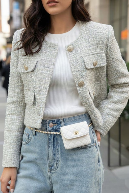 White crossbody belt chain bag