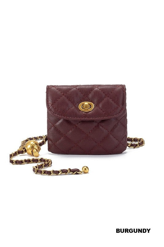 Burgundy crossbody belt chain bag