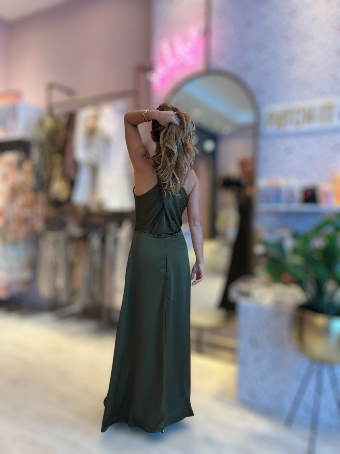 Olive Silky halter dress