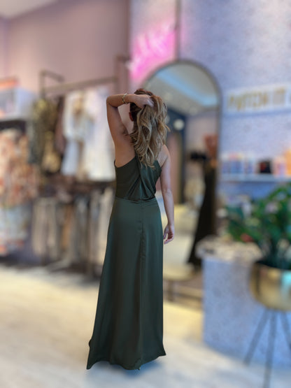 Olive Silky halter dress