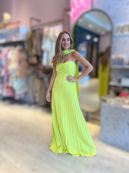 Lime chocker pleated dress