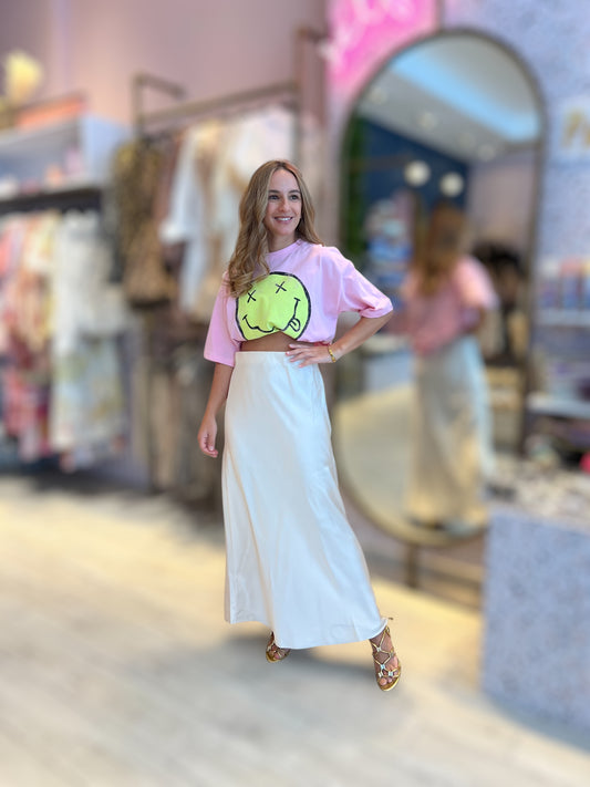 Cream Silky midi skirt