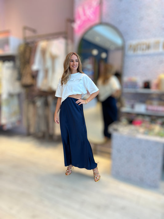 Navy Silky midi skirt