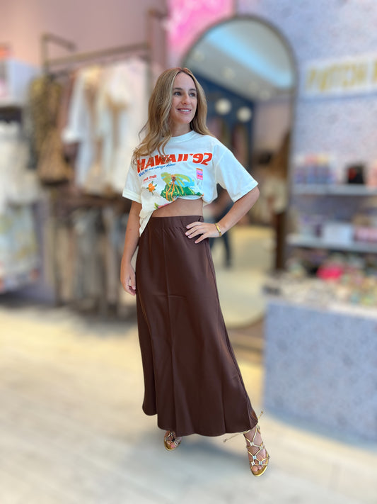 Brown Silky midi skirt