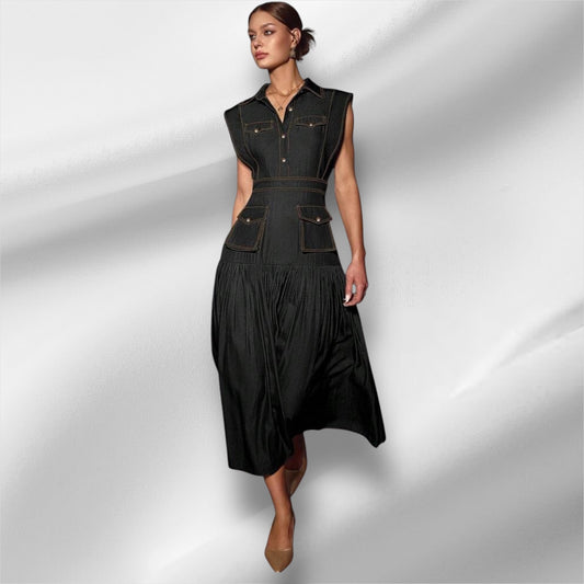 Black stiched pleated dress 10 mayo