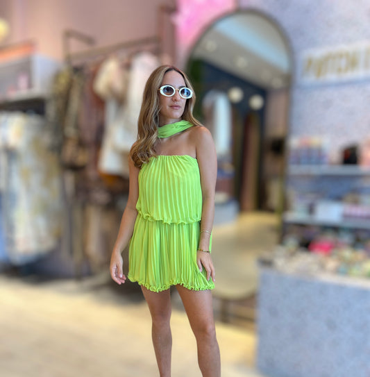 Lime pleated chocker set