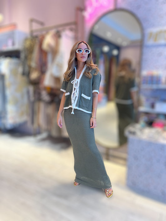 Olive Knitted skirt set