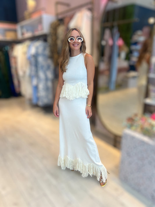 White Knitted Fringed set