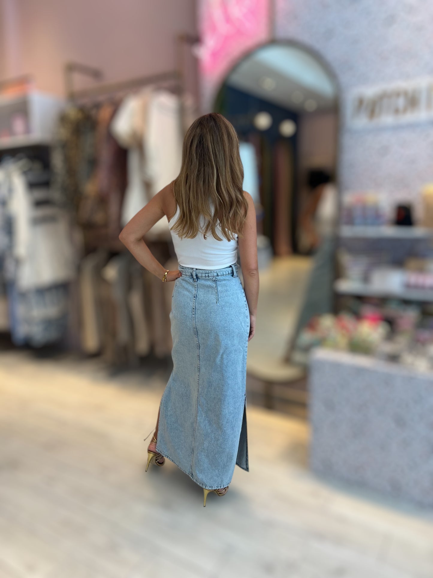 Belted rope denim skirt