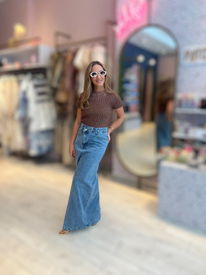 Criss cross denim skirt