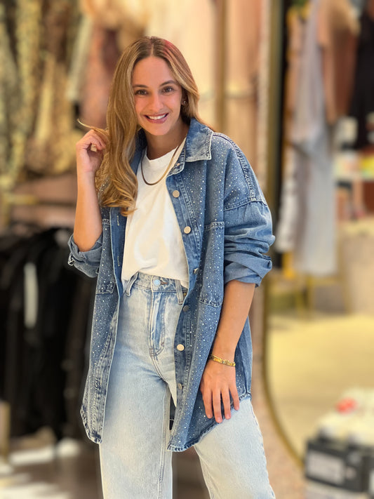 Denim rhinestones shirt