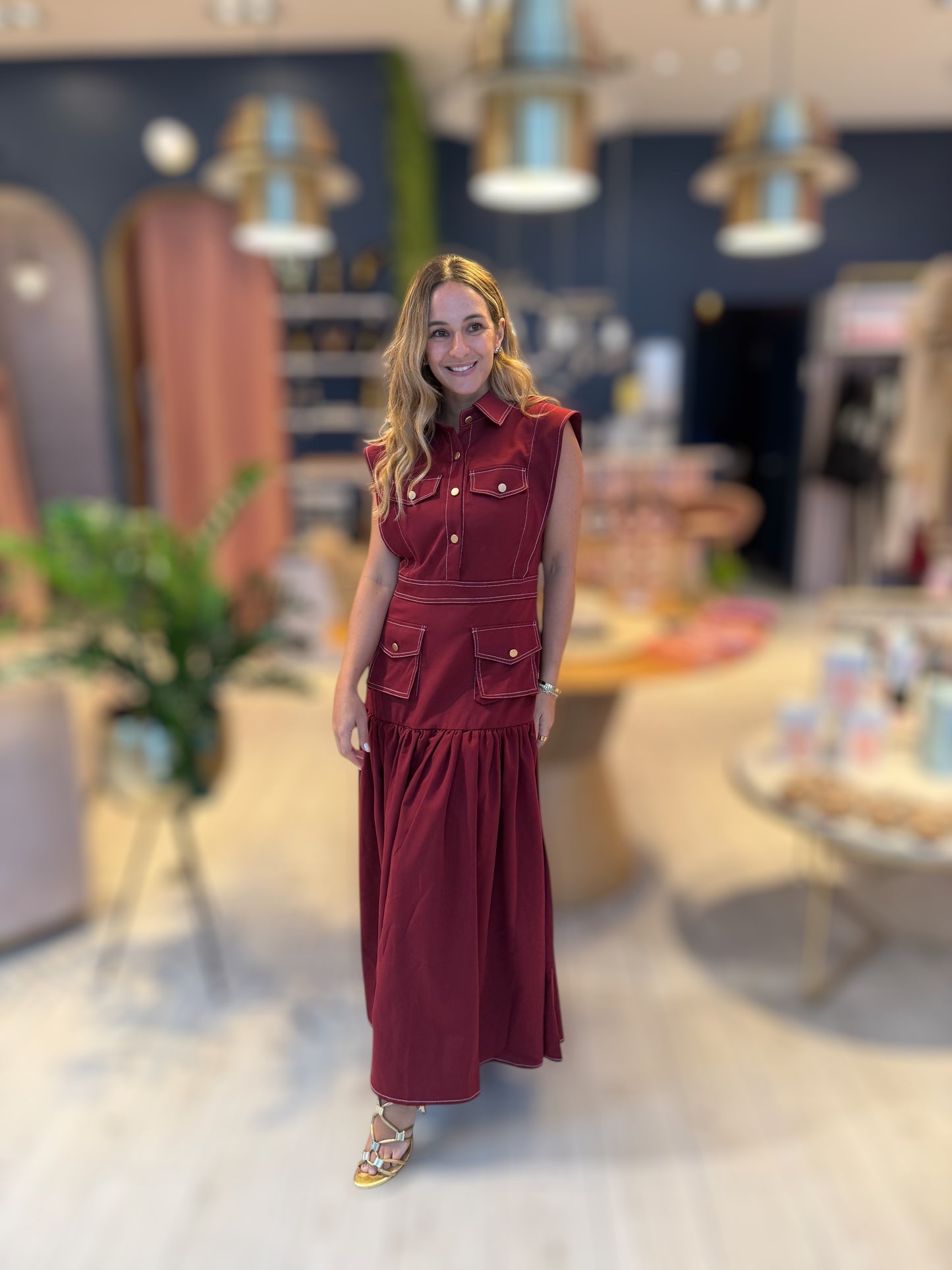 Burgundy  stiched Dress