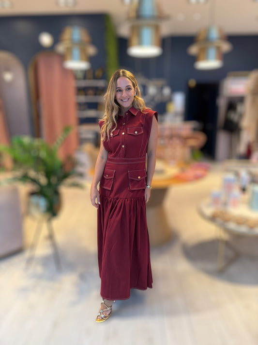 Burgundy  stiched Dress
