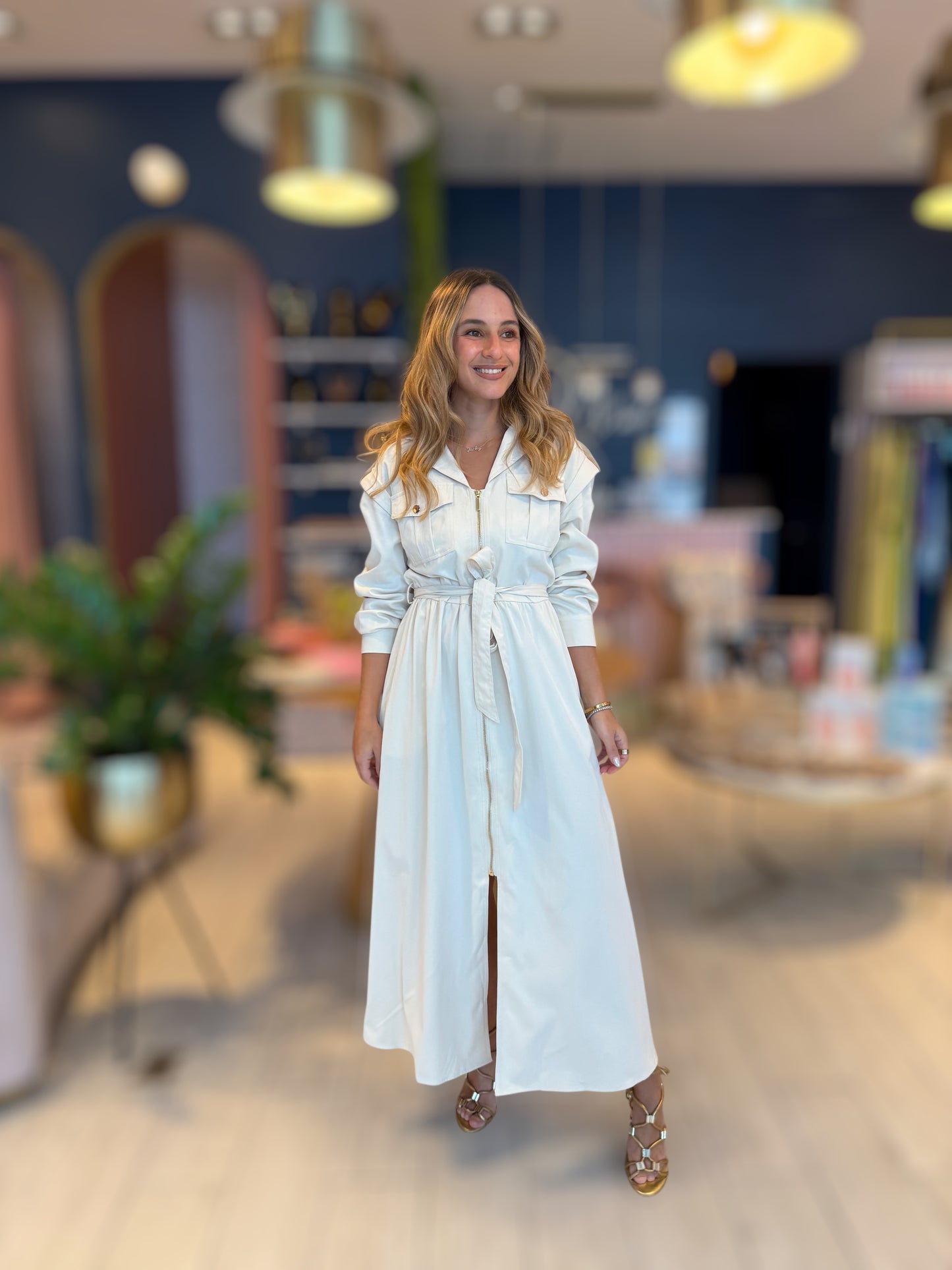 Ivory stiched utility dress