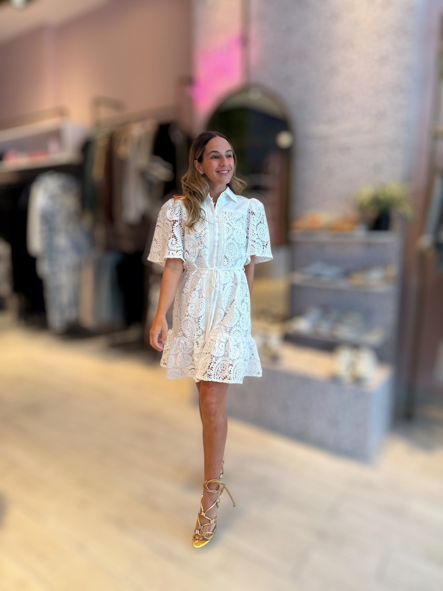 White eyelet ruffled dress