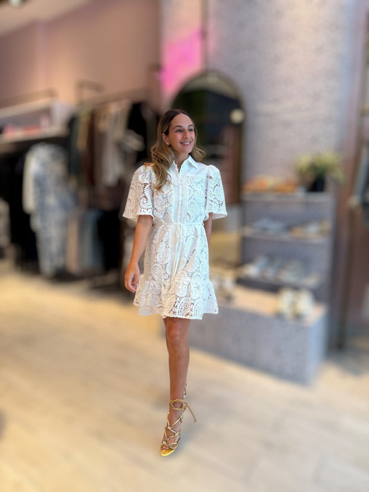 White eyelet ruffled dress