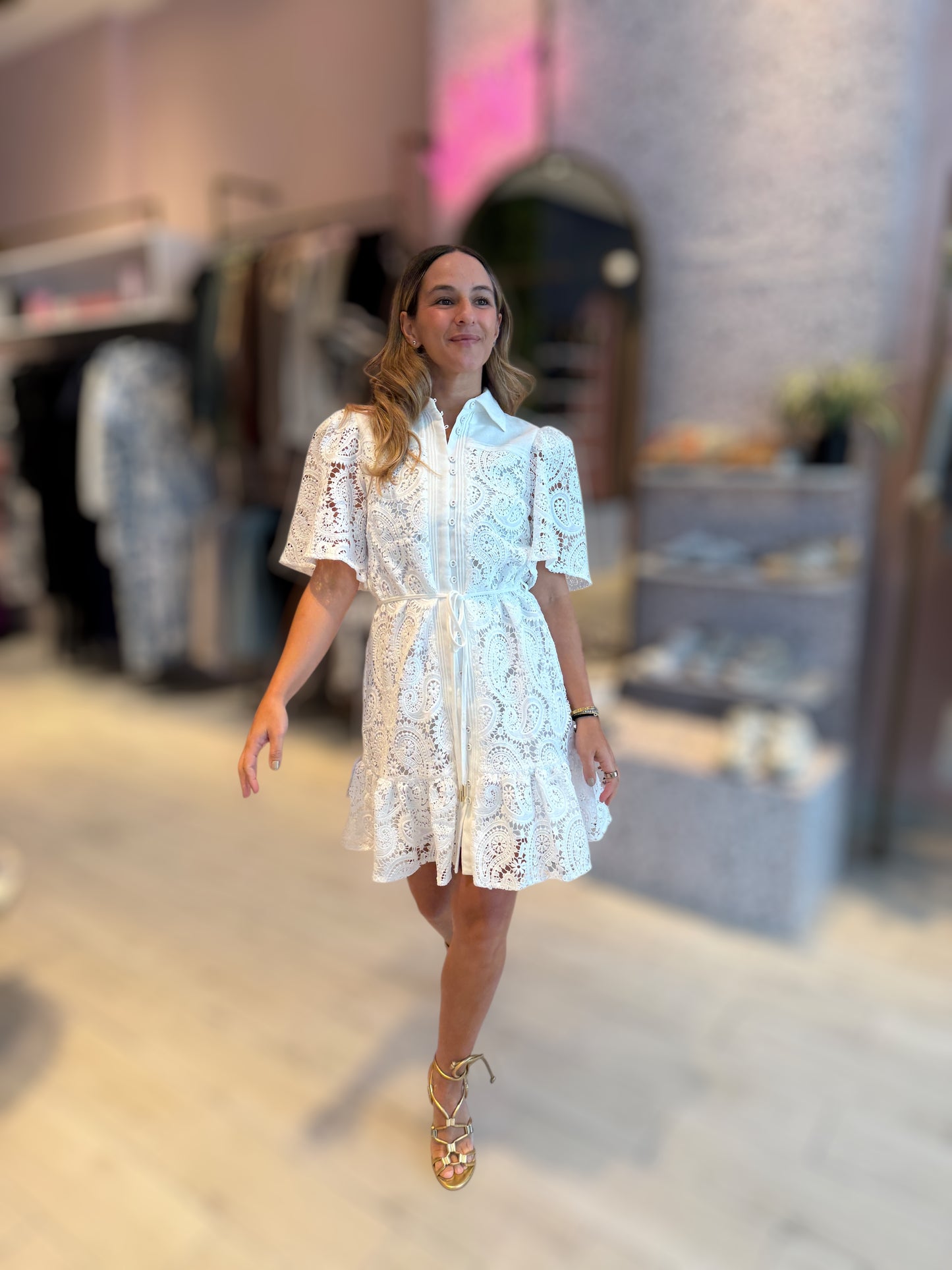 White eyelet ruffled dress