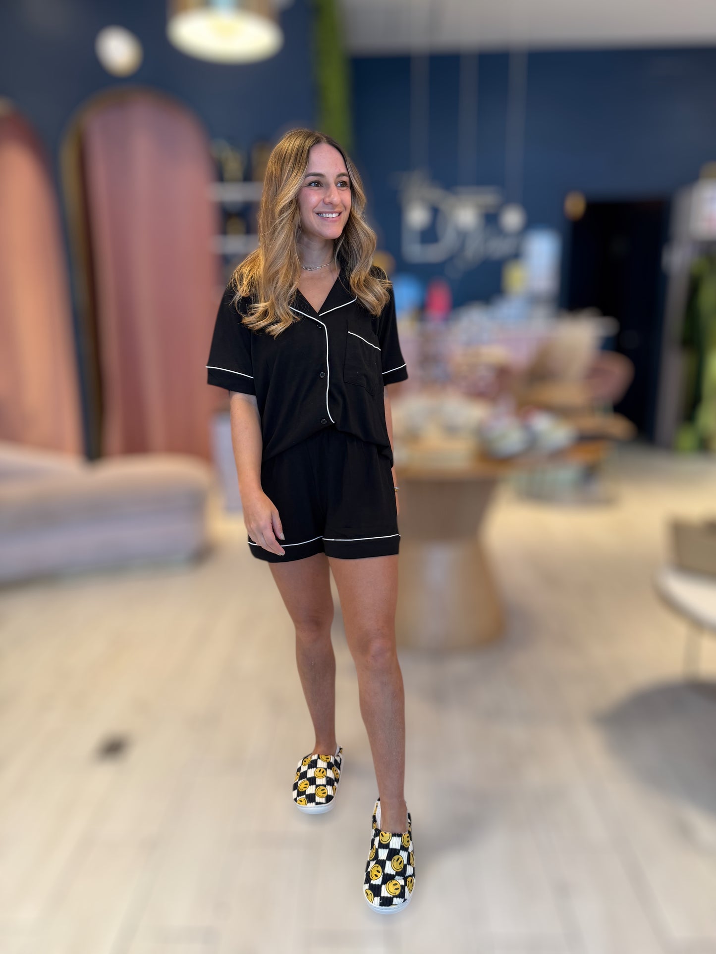 Black pijama shorts set