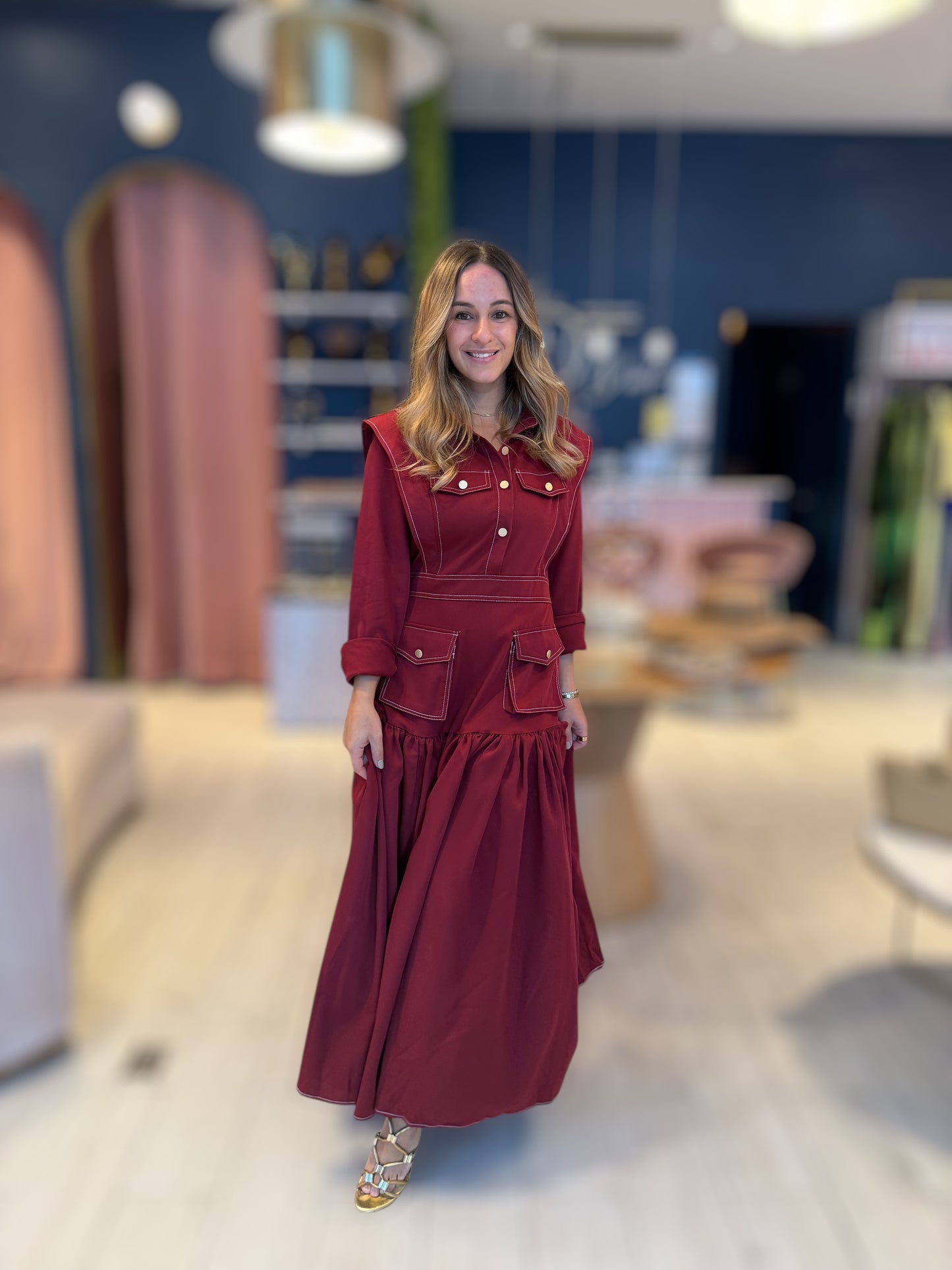 Burgundy stiched Dress