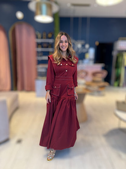 Burgundy stiched Dress