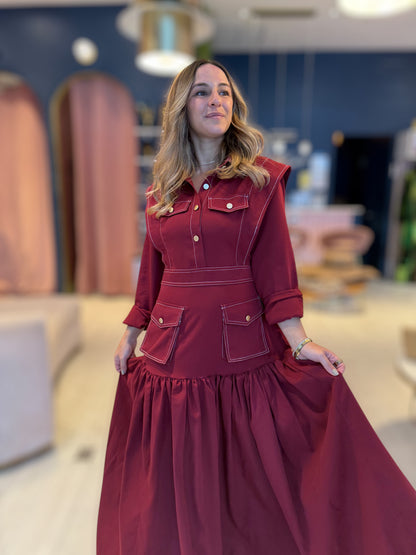 Burgundy stiched Dress