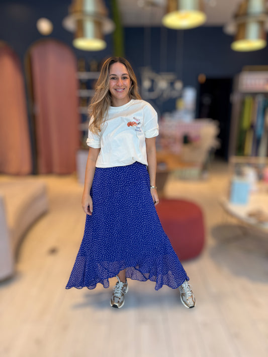 Blue mini  polka dots midi skirt