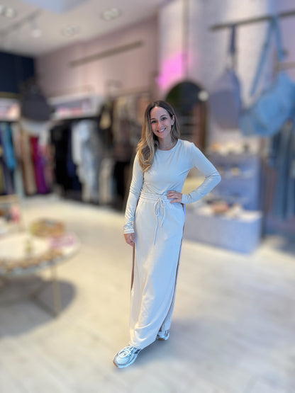 Nude color block Cotton midi skirt Tzniut