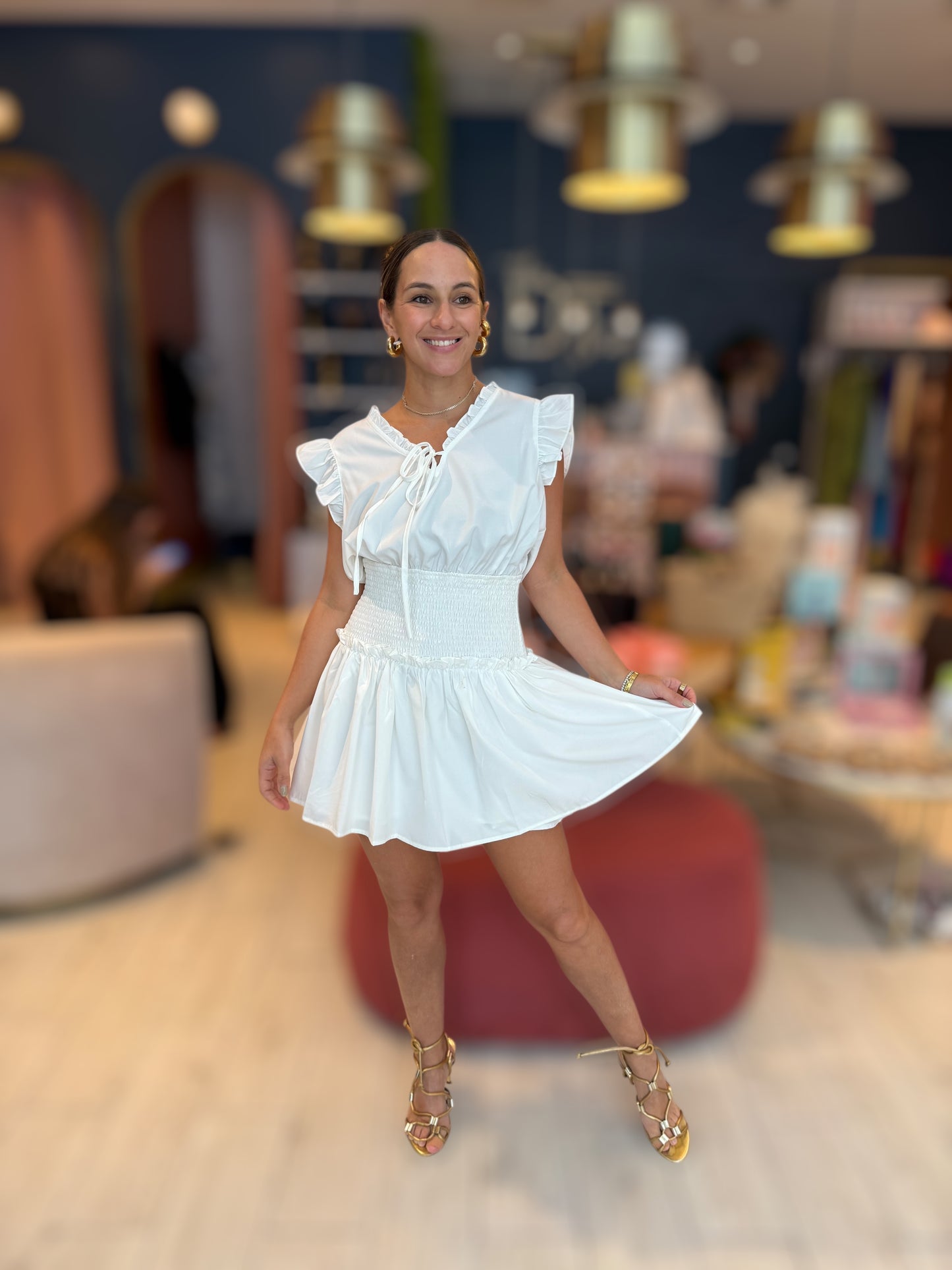 White Smocked ruffled Dress