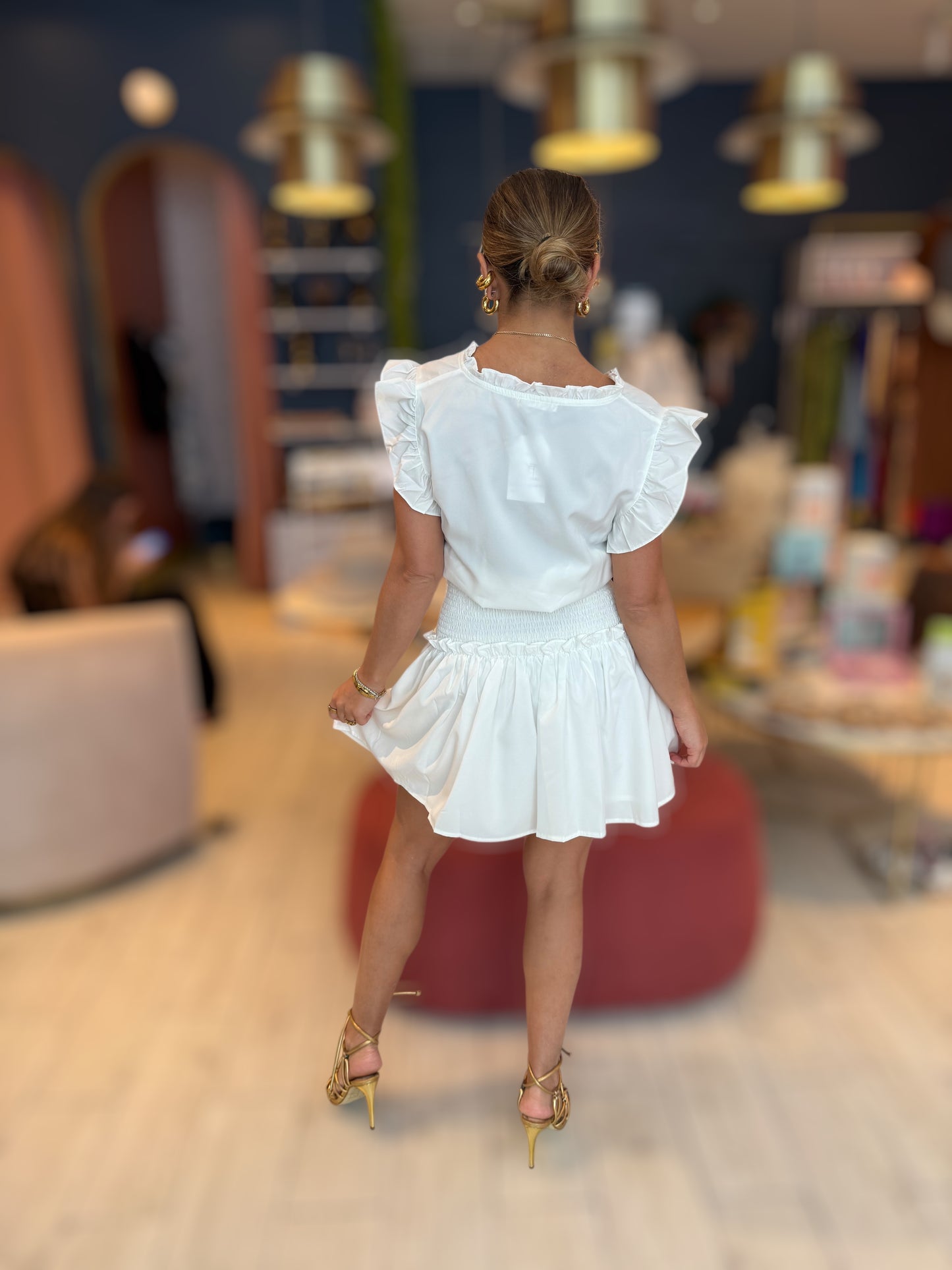 White Smocked ruffled Dress