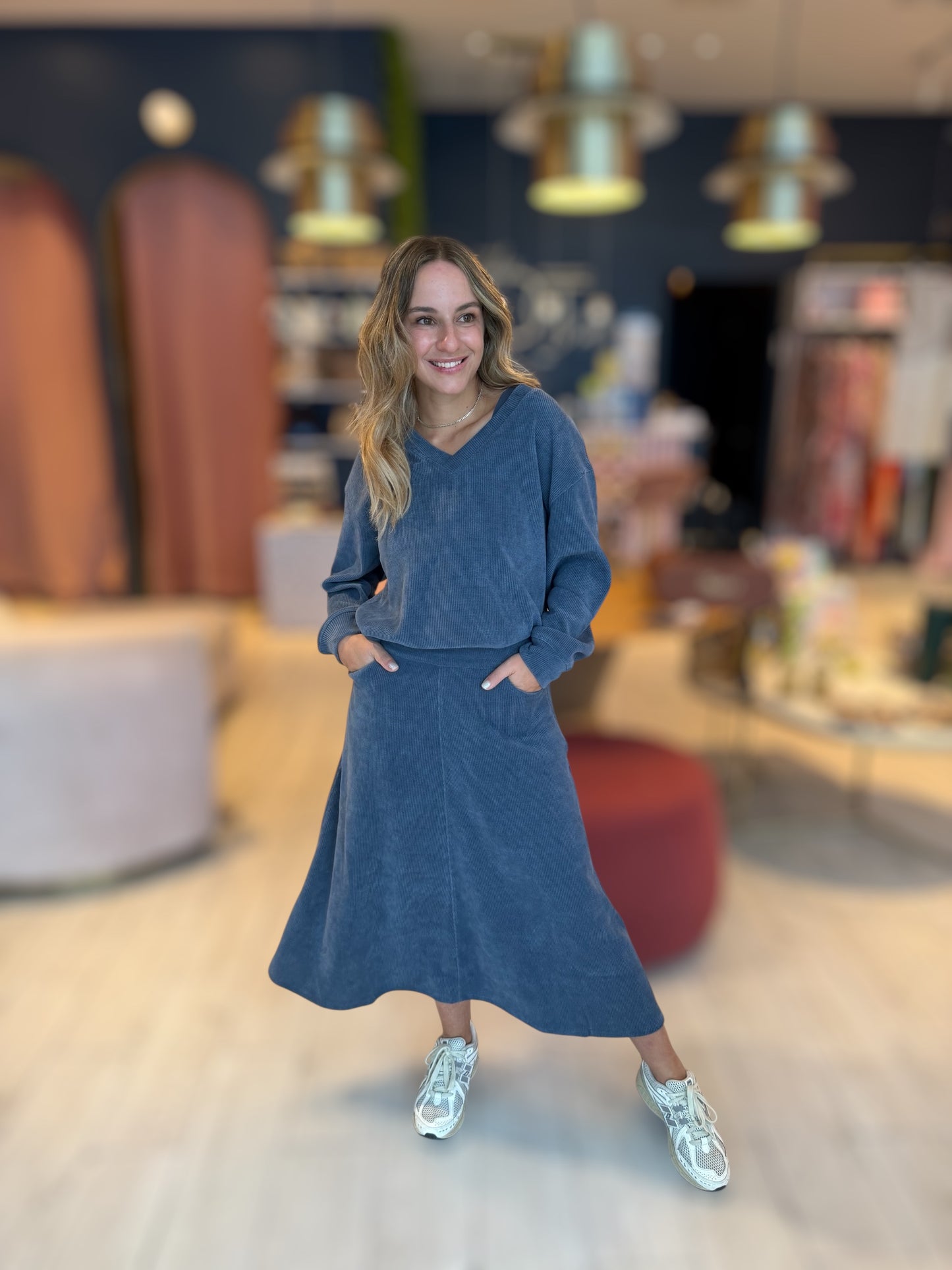 Índigo Tzniut skirt set de viaje