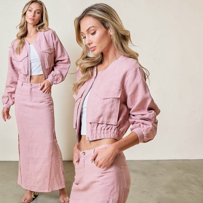 Pink linnen tzniut skirt set  5 marzo