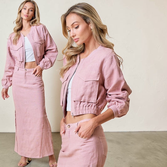 Pink linnen tzniut skirt set  5 marzo