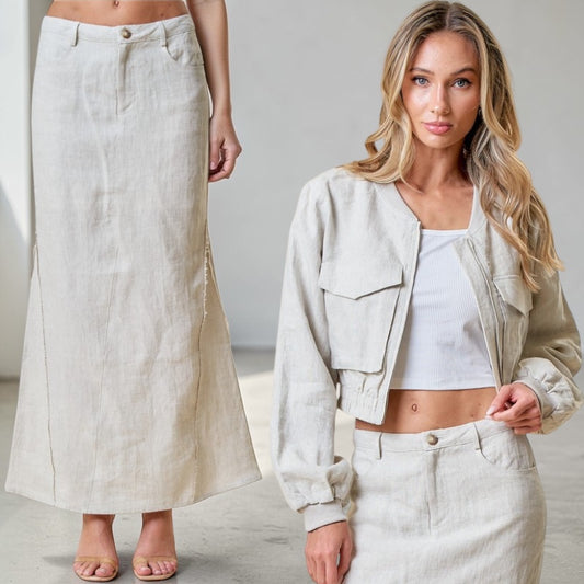 Natural linen Tzniut skirt set 5 marzo
