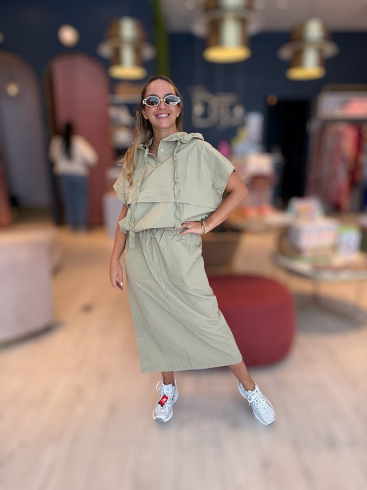 Olive hoddie tzniut skirt set