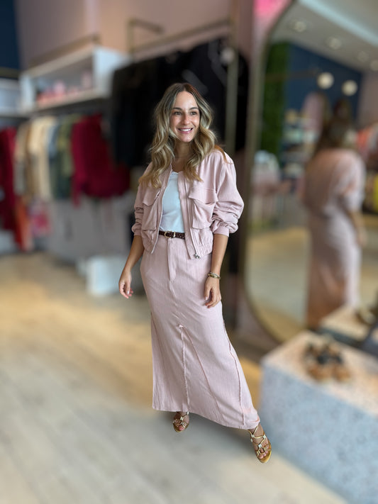 Pink linnen tzniut skirt set