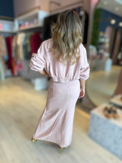 Pink linnen tzniut skirt set