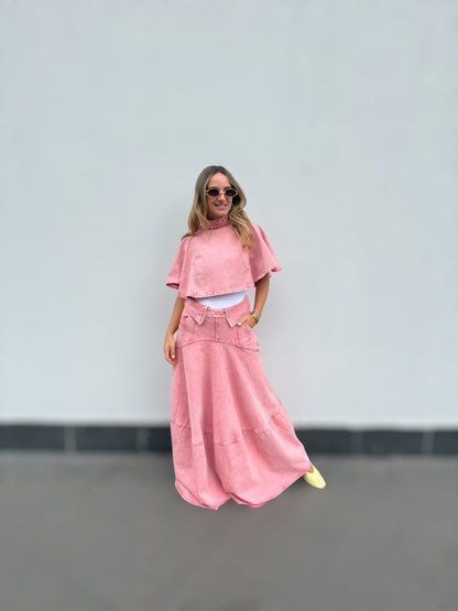 Denim Pink Tzniut skirt set