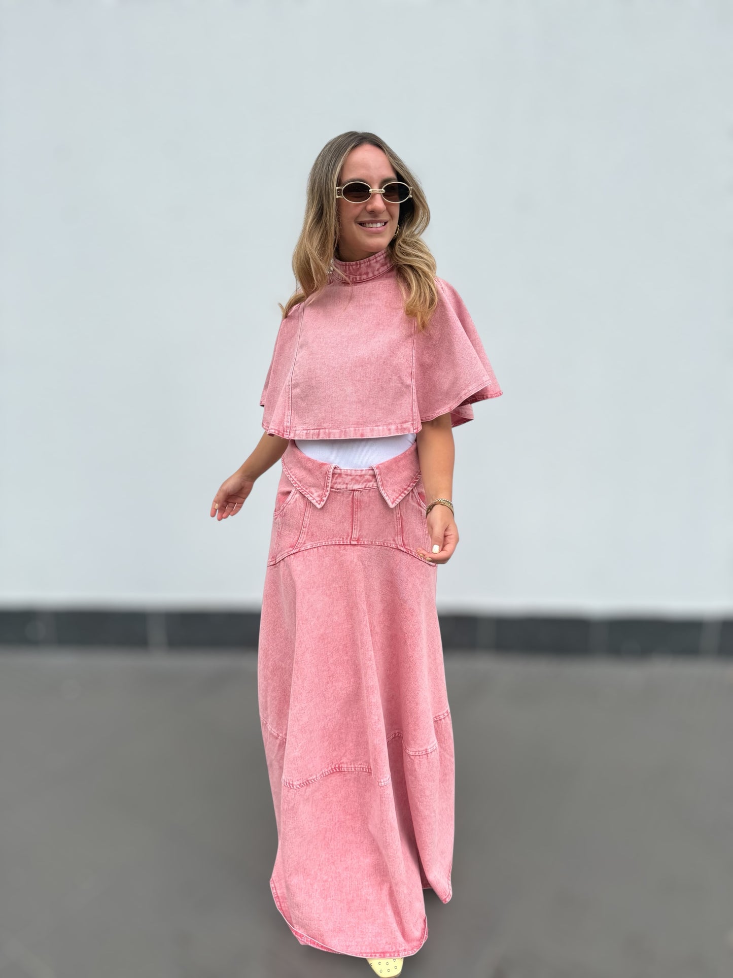 Denim Pink Tzniut skirt set