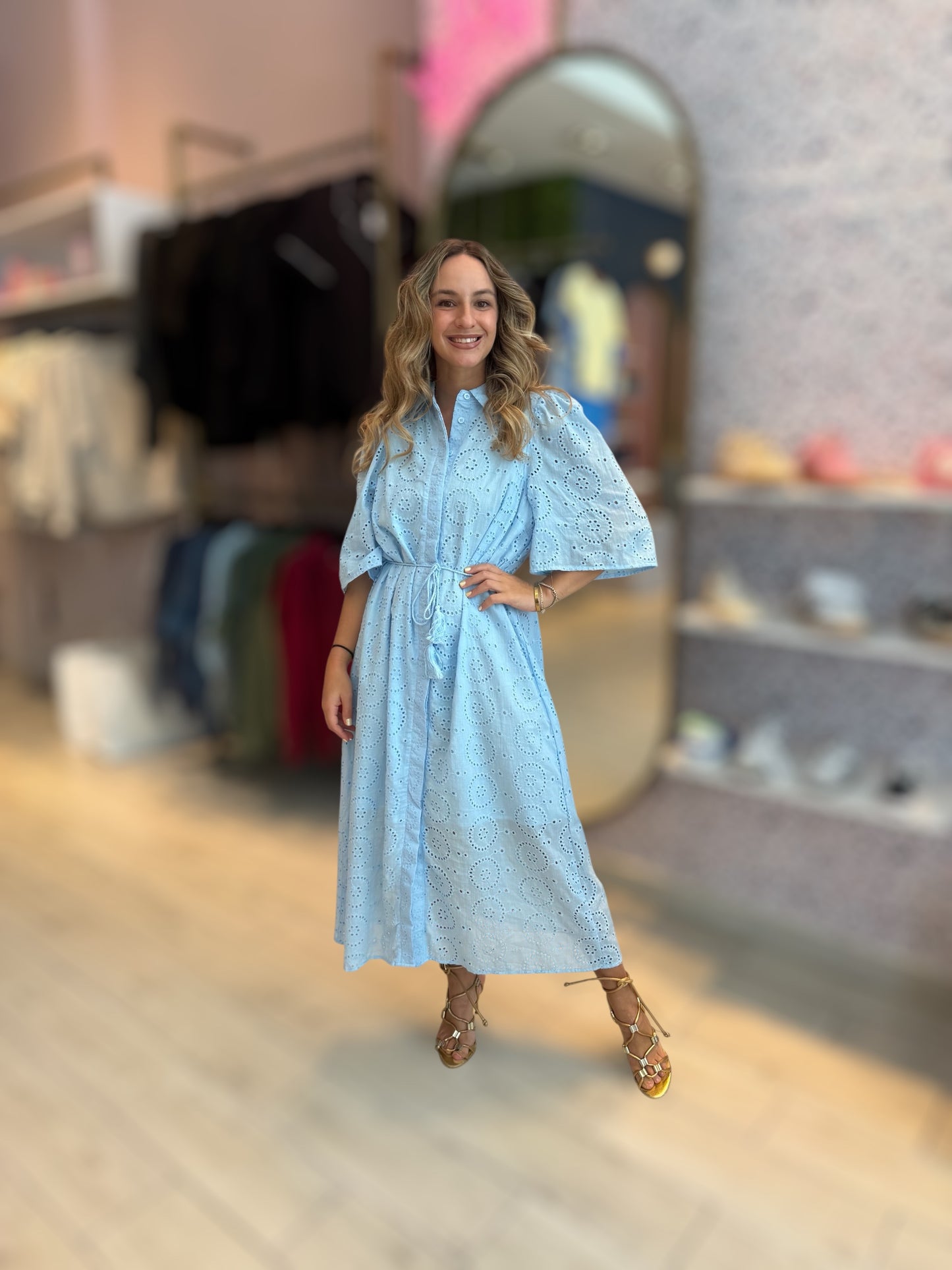 Light Blue eyelet midi Dress