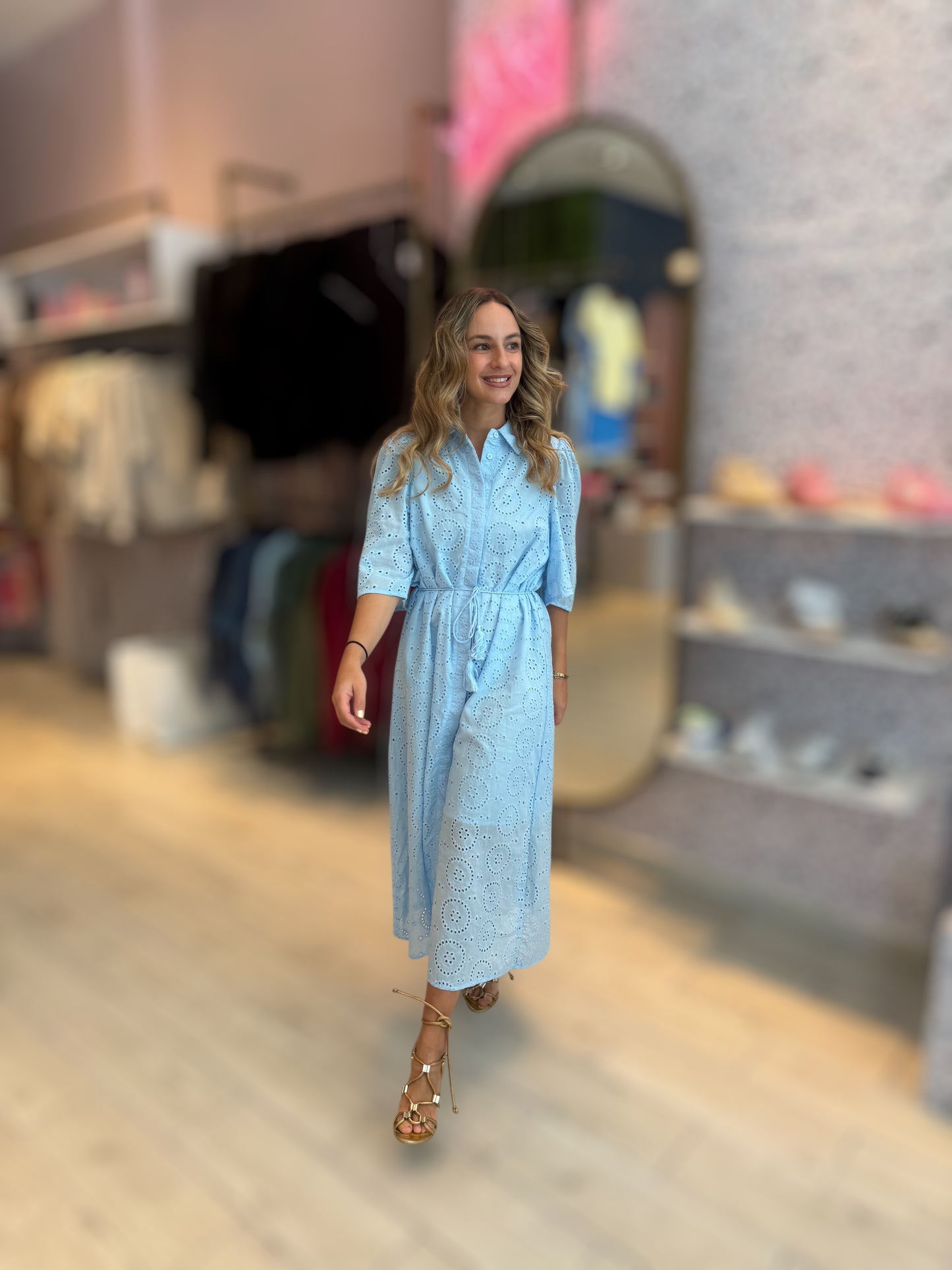 Light Blue eyelet midi Dress