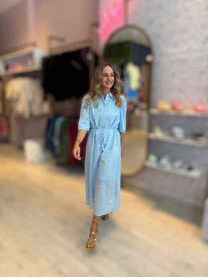 Light Blue eyelet midi Dress
