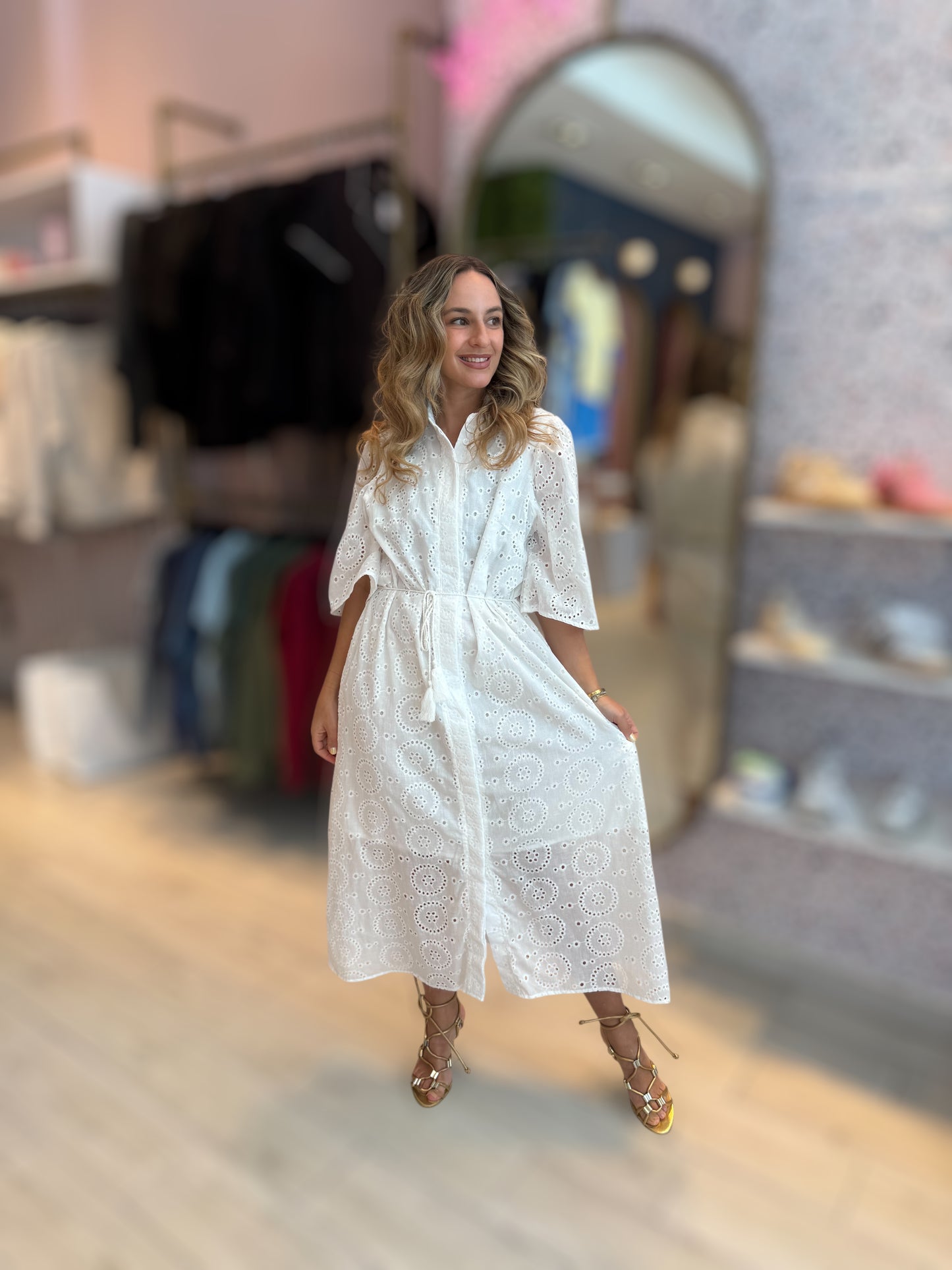 White eyelet midi Dress