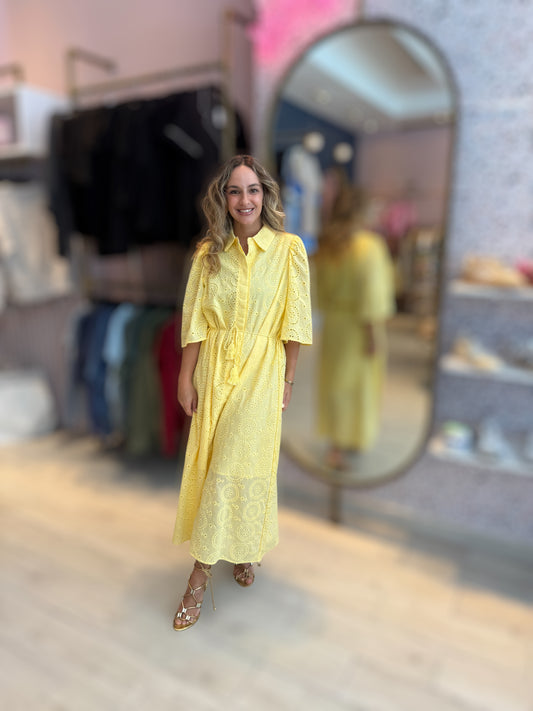 Butter yellow eyelet midi Dress