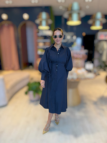 Navy puffy tzniut dress