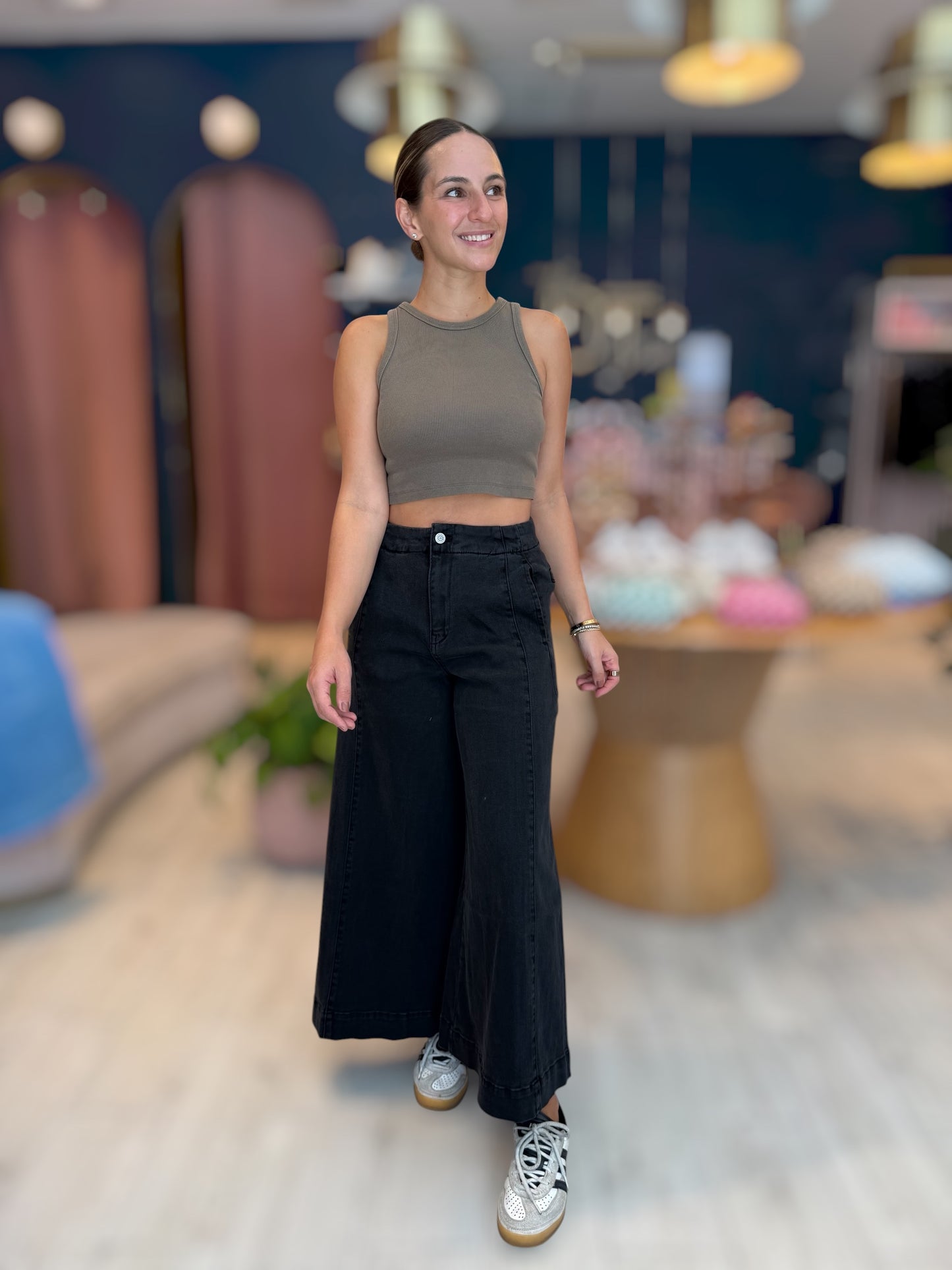 Black flare denim pants 24 julio