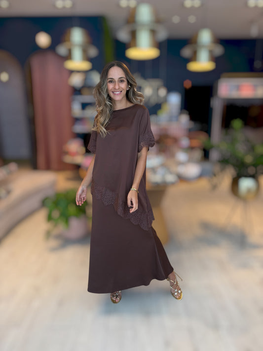 Brown Silky & Lace skirt set