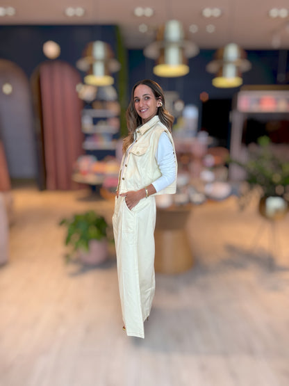 Butter yellow stiched skirt & vest set