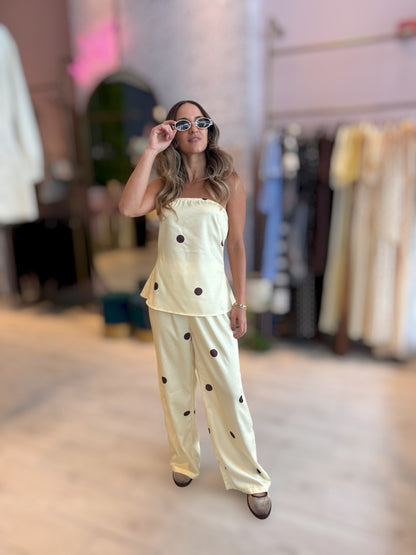 Butter yellow polka dots pants set