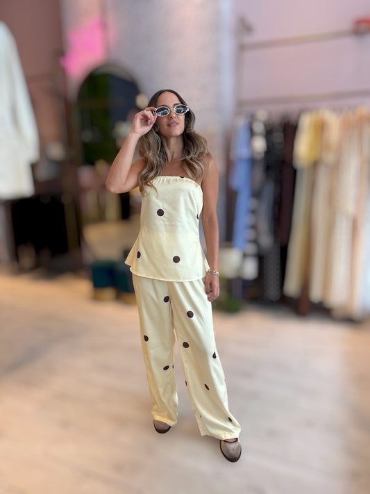 Butter yellow polka dots pants set