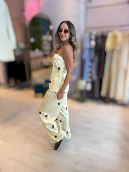 Butter yellow polka dots pants set